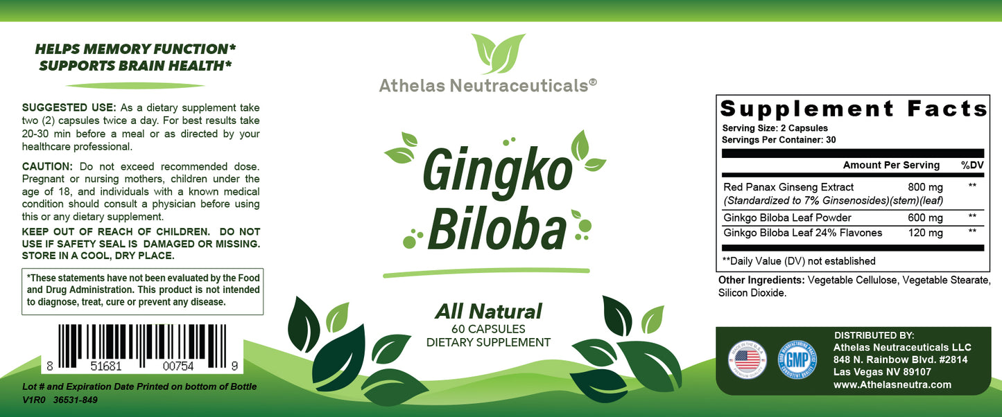 Gingko Biloba Leaf Powder 600mg - Plus Red Panax Ginseg