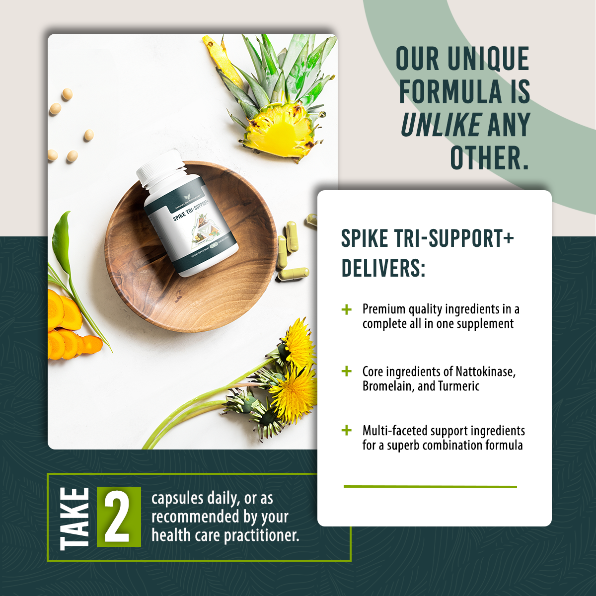 Spike Tri-Support+ - With Nattokinase, Bromelain, Turmeric, Black Seed Extract, Green Tea Extract, Irish Sea Moss Powder